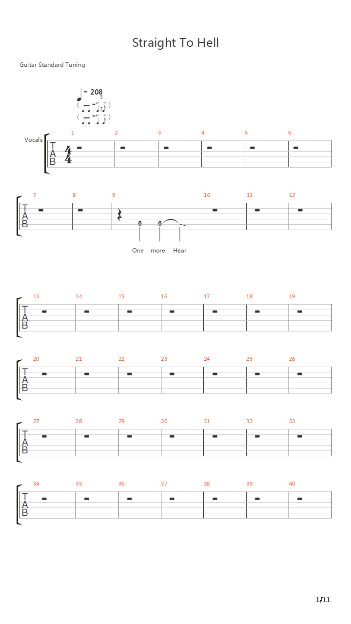 Straight To Hell吉他谱