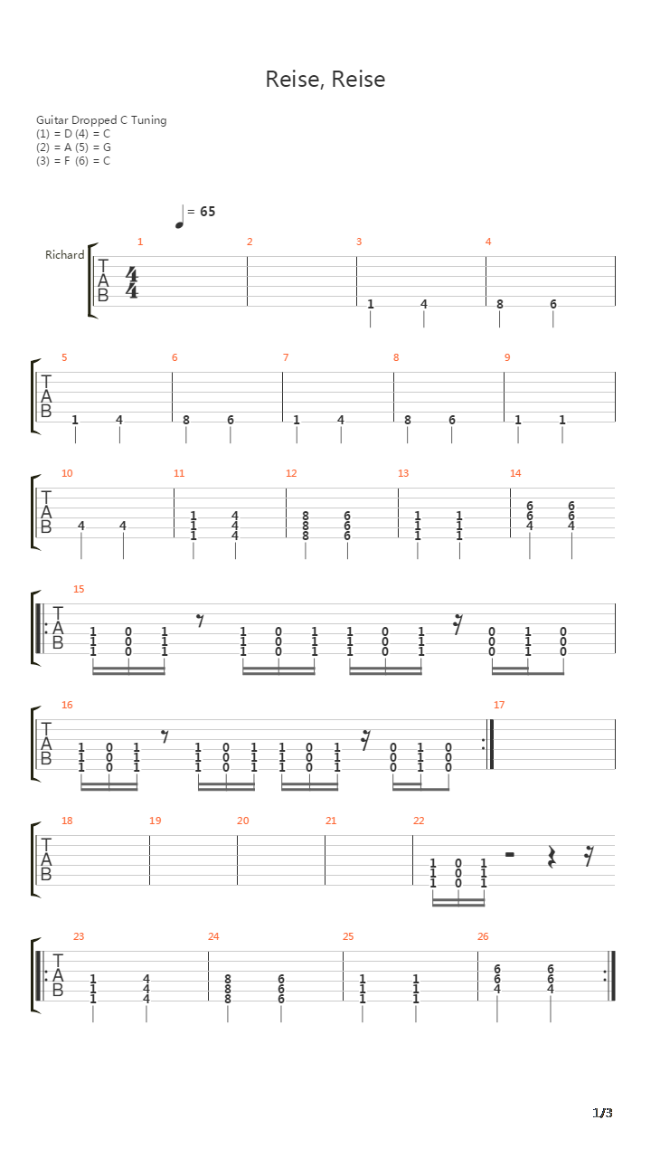 Reise, Reise吉他谱