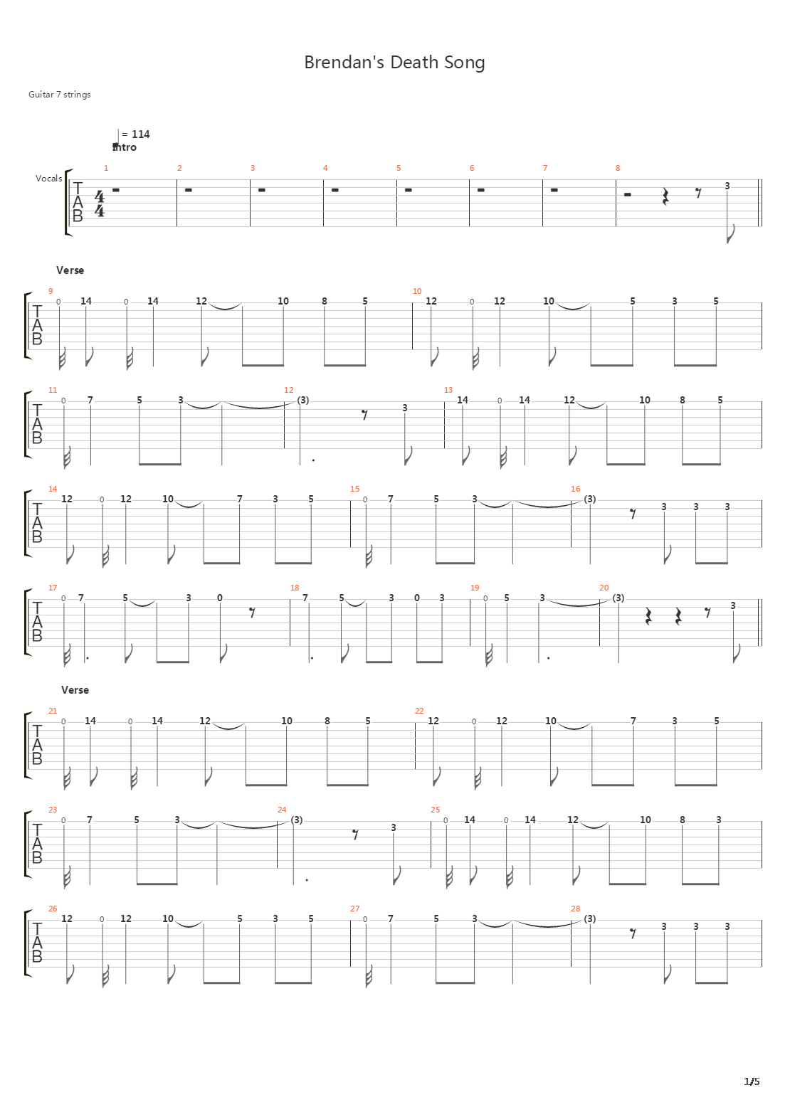 Brendan's Death Song吉他谱