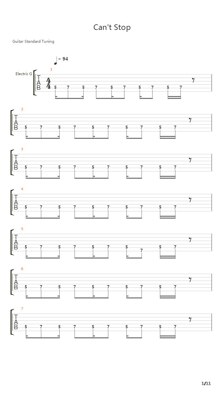 Can't Stop(129)吉他谱