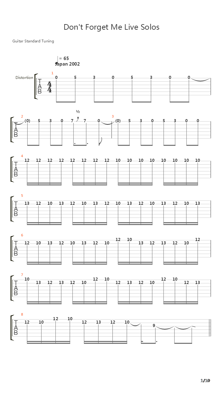 Don't Forget Me  (Live Solos)吉他谱