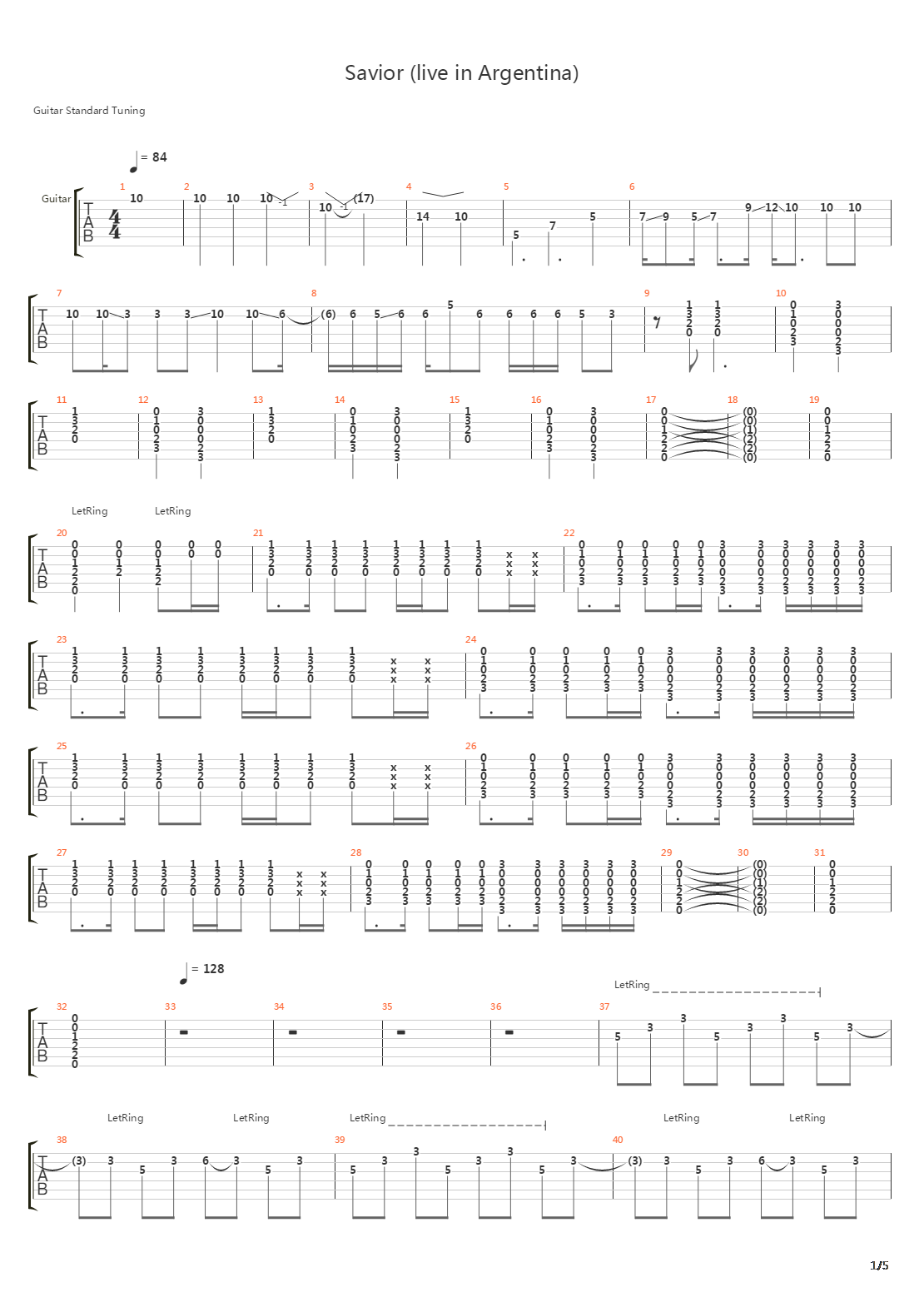 Savior  En Vivo Argentina吉他谱