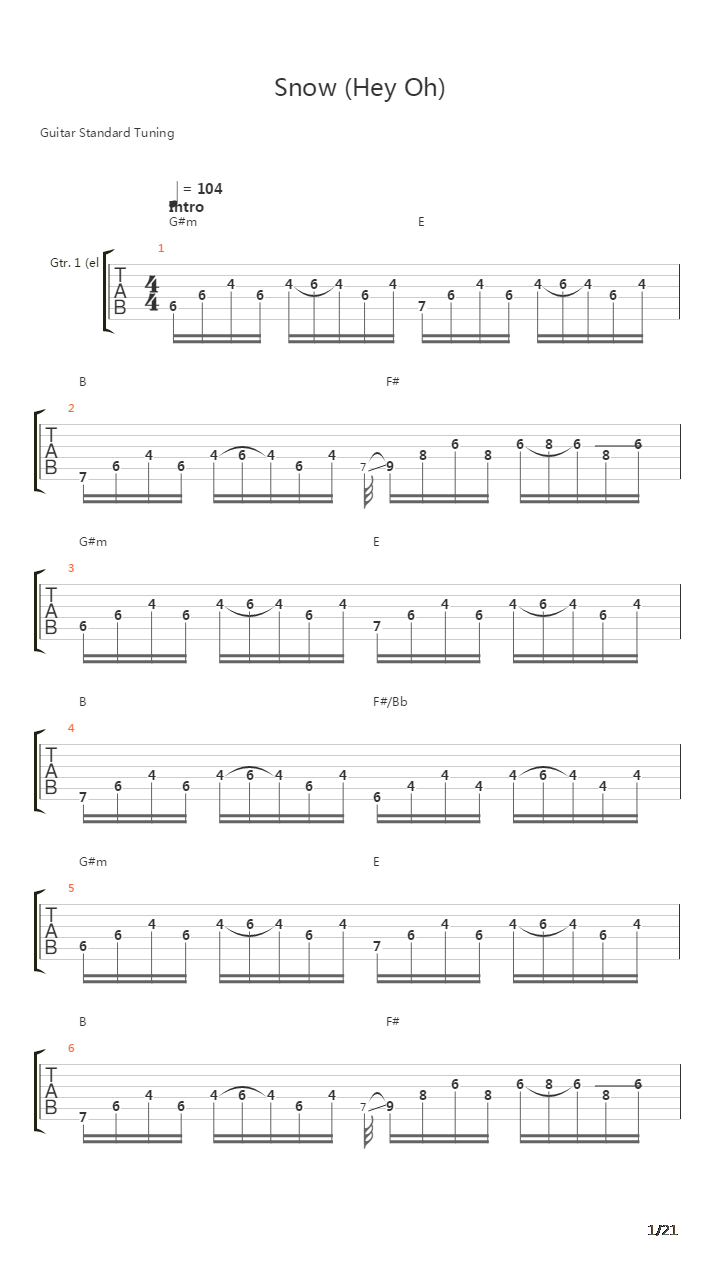 Snow (Hey Oh)(482)吉他谱