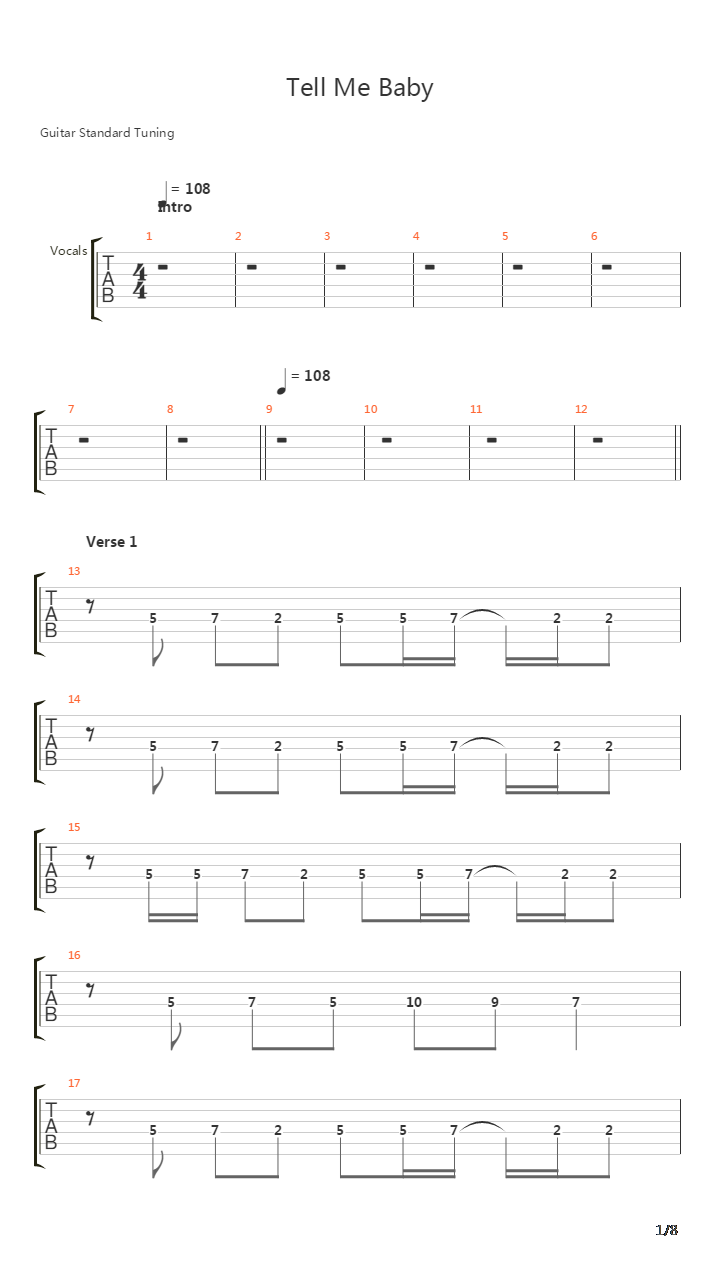 Tell Me Baby(524)吉他谱