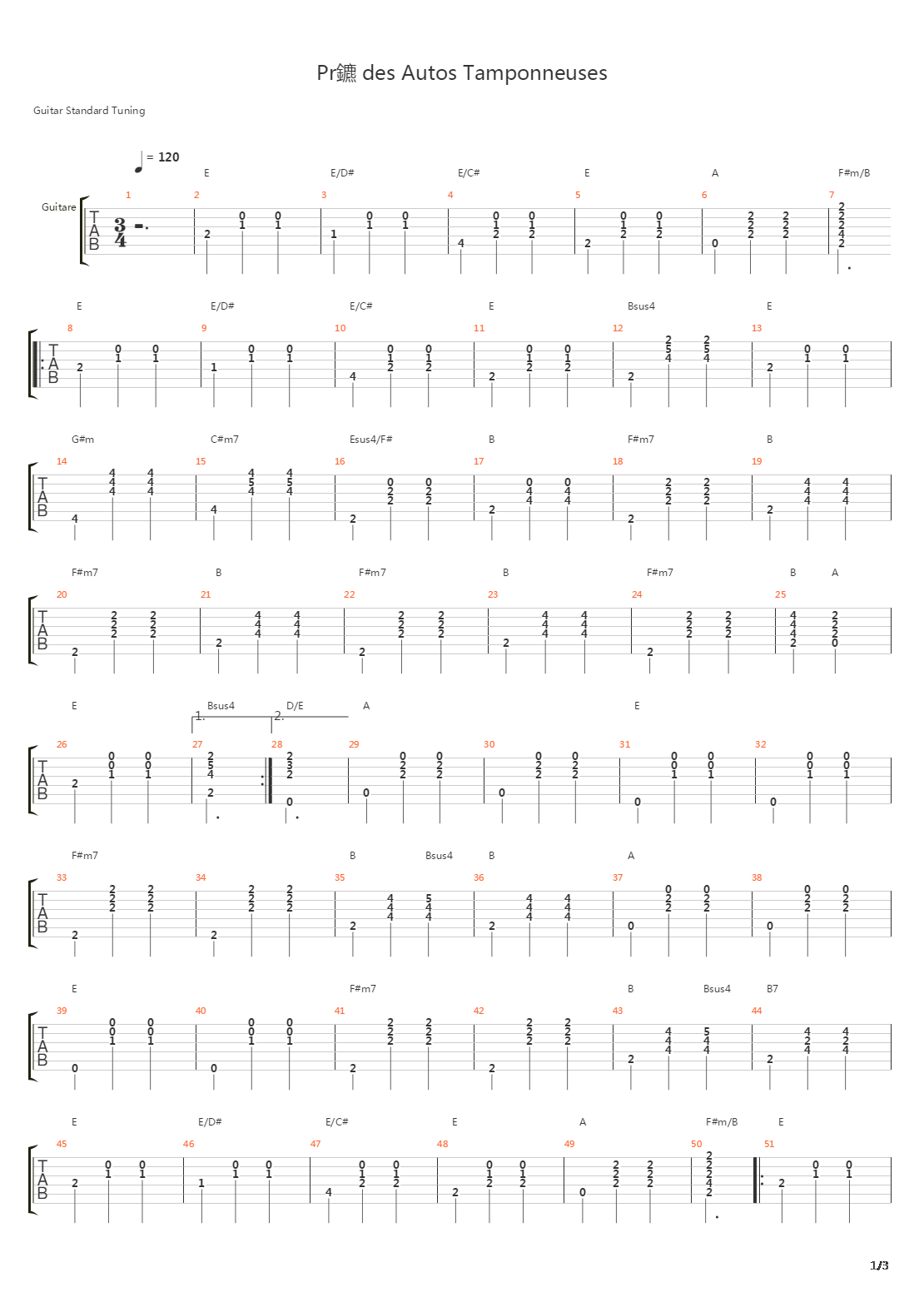 Près Des Auto-Tamponneuses吉他谱