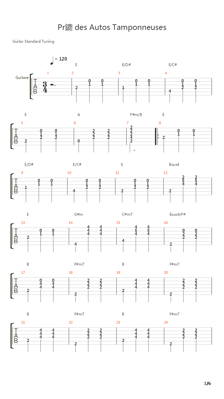 Près Des Auto-Tamponneuses吉他谱