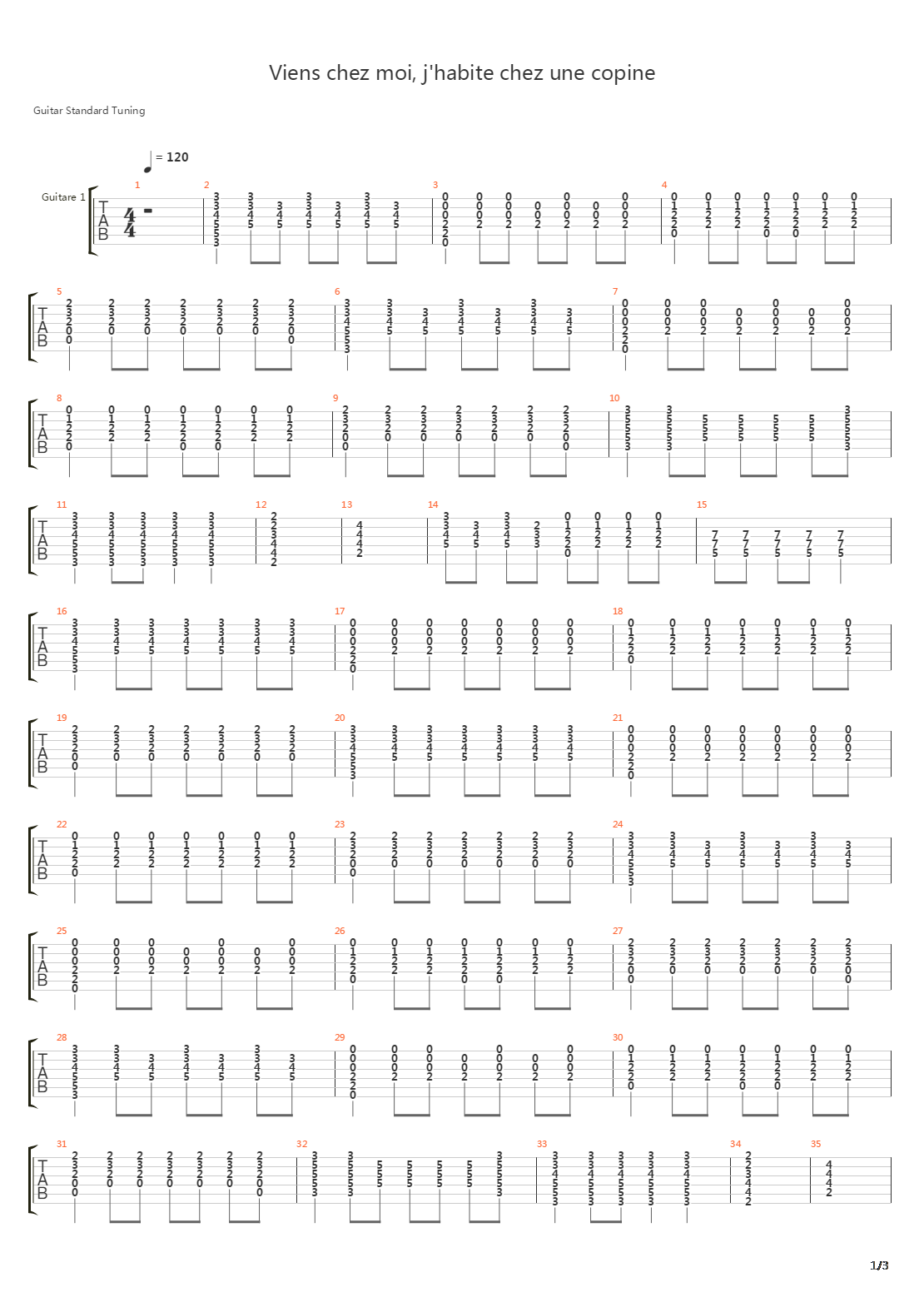 Viens Chez Moi, J'habite Chez Une Copine吉他谱