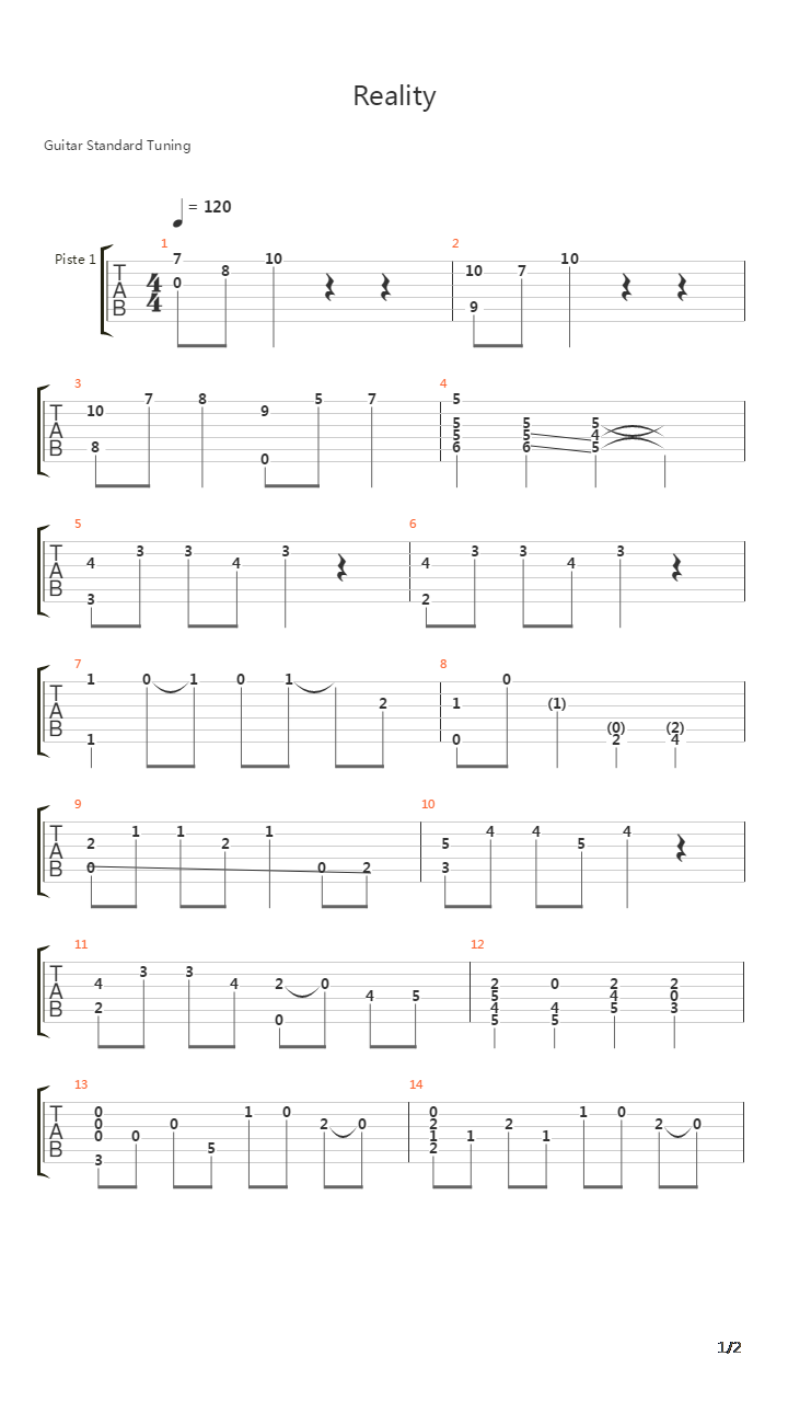 Reality (La Boum)吉他谱
