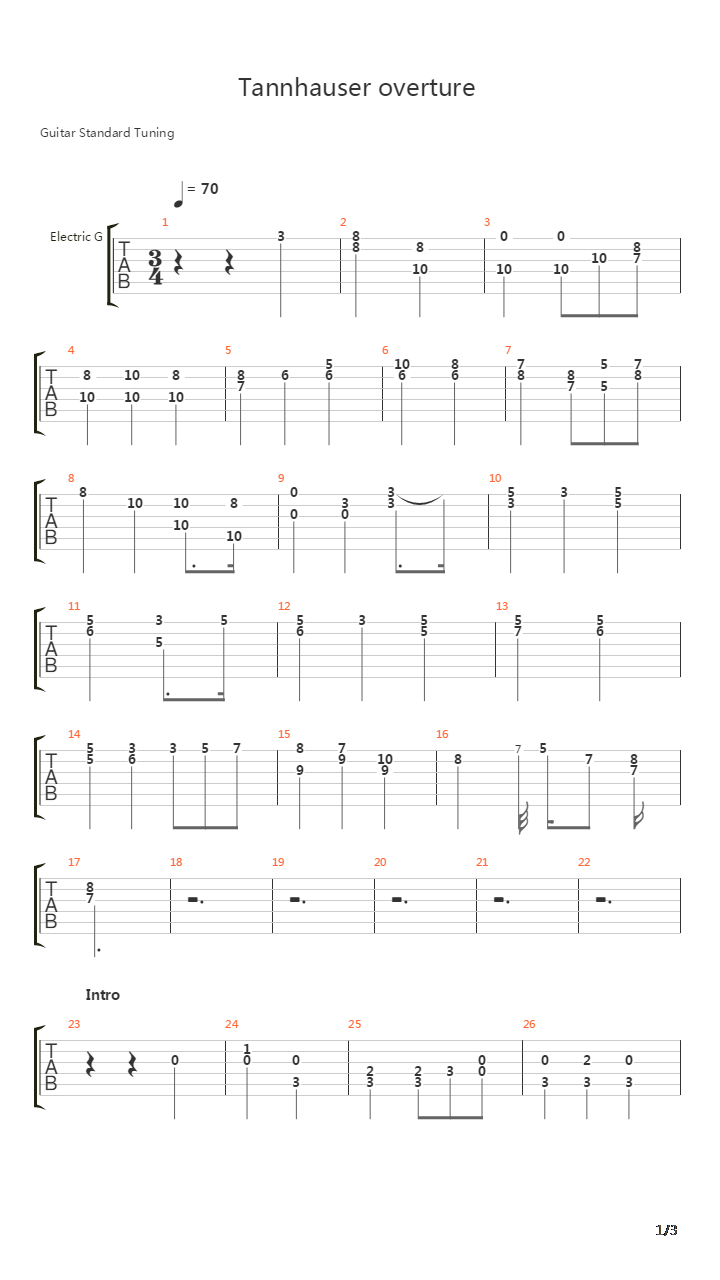 Theme From Tannhauser Overture For Guitar吉他谱