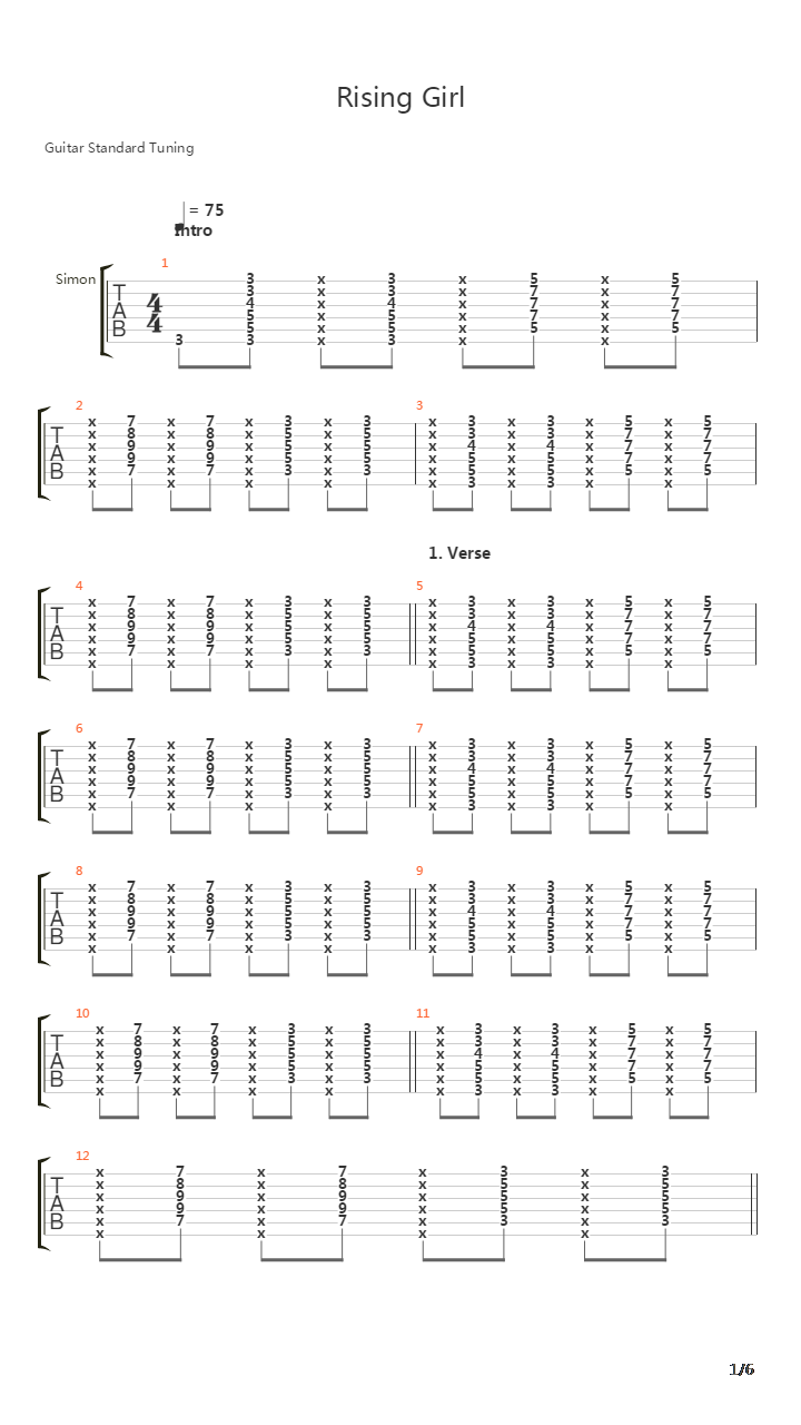 Rising Girl吉他谱