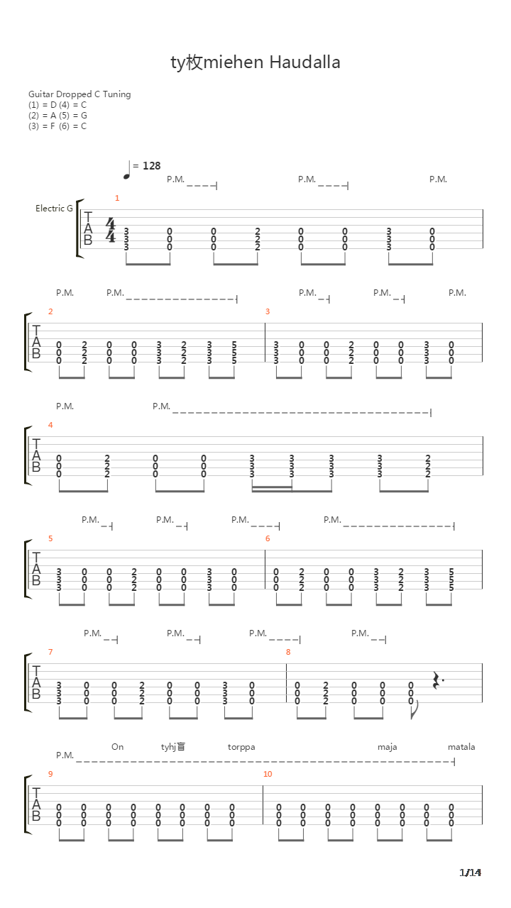 Työmiehen Haudalla吉他谱