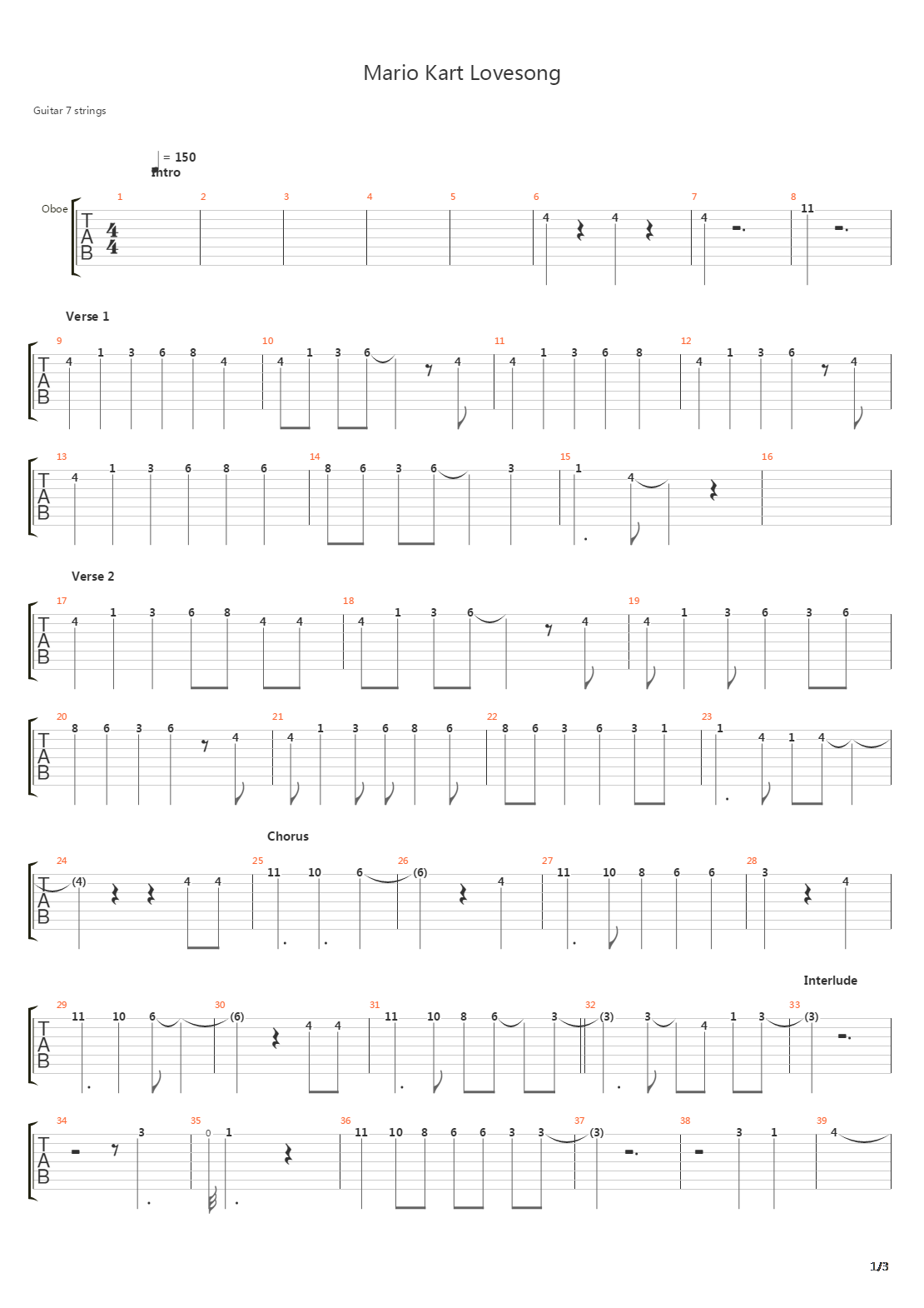 Mario Kart Love Song (Uncomfortably Detailed Transcription)吉他谱