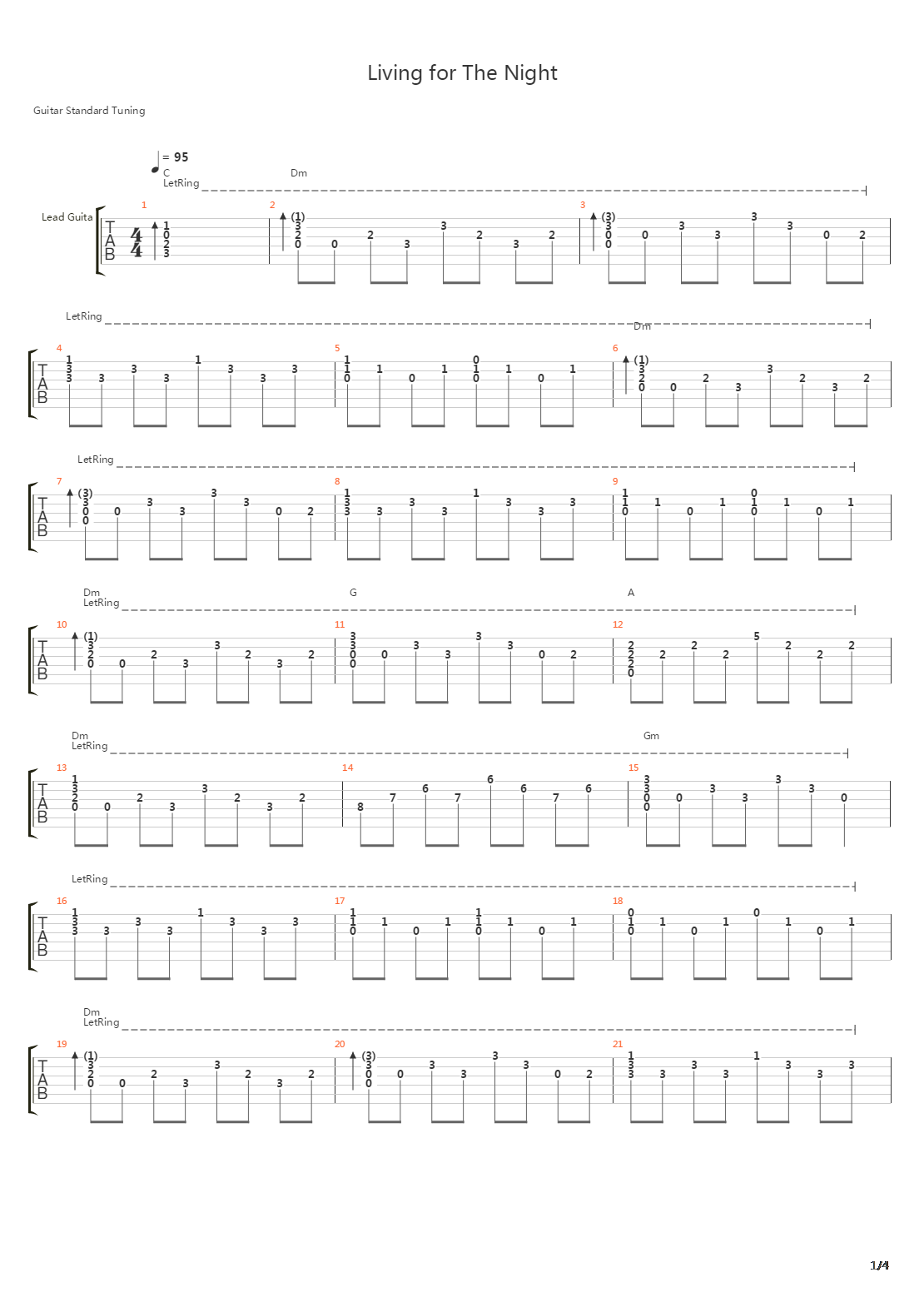 Living For The Night吉他谱