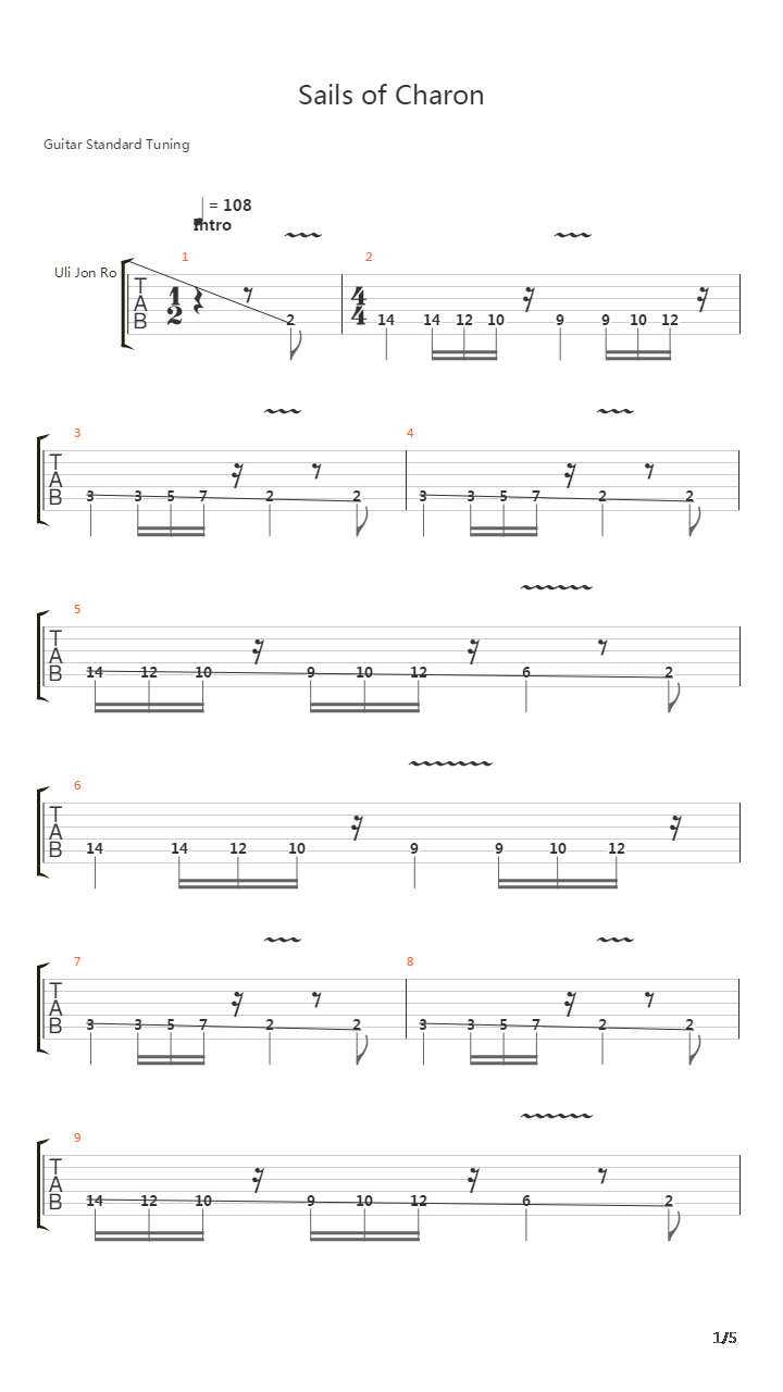 The Sails Of Charon吉他谱