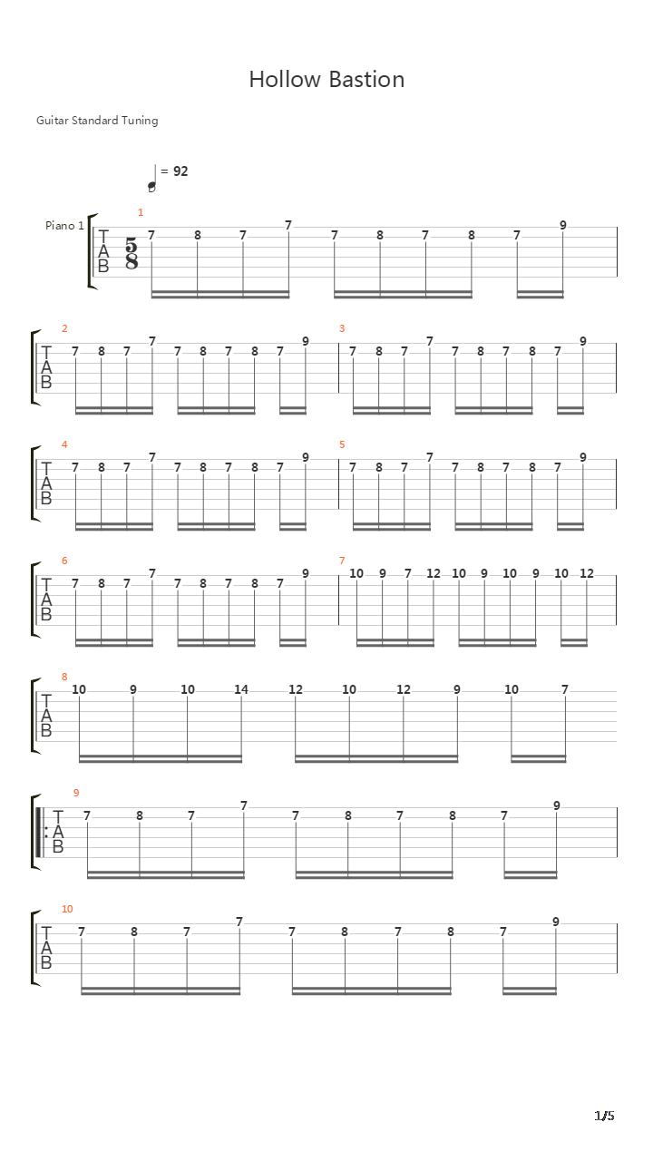 王国之心2 - Hollow Bastion吉他谱