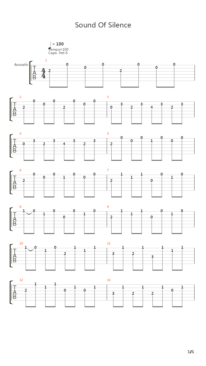 The Sounds Of Silence (Acoustic)吉他谱