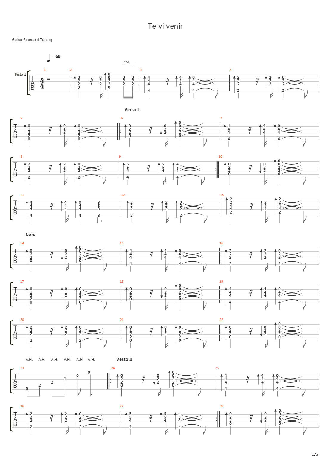 Te Vi Venir吉他谱