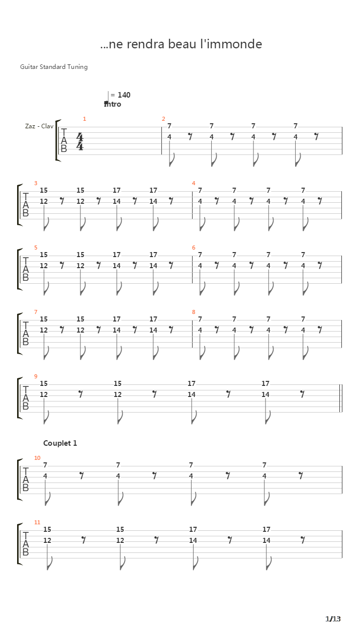 Ne Rendra Beau L'immonde吉他谱