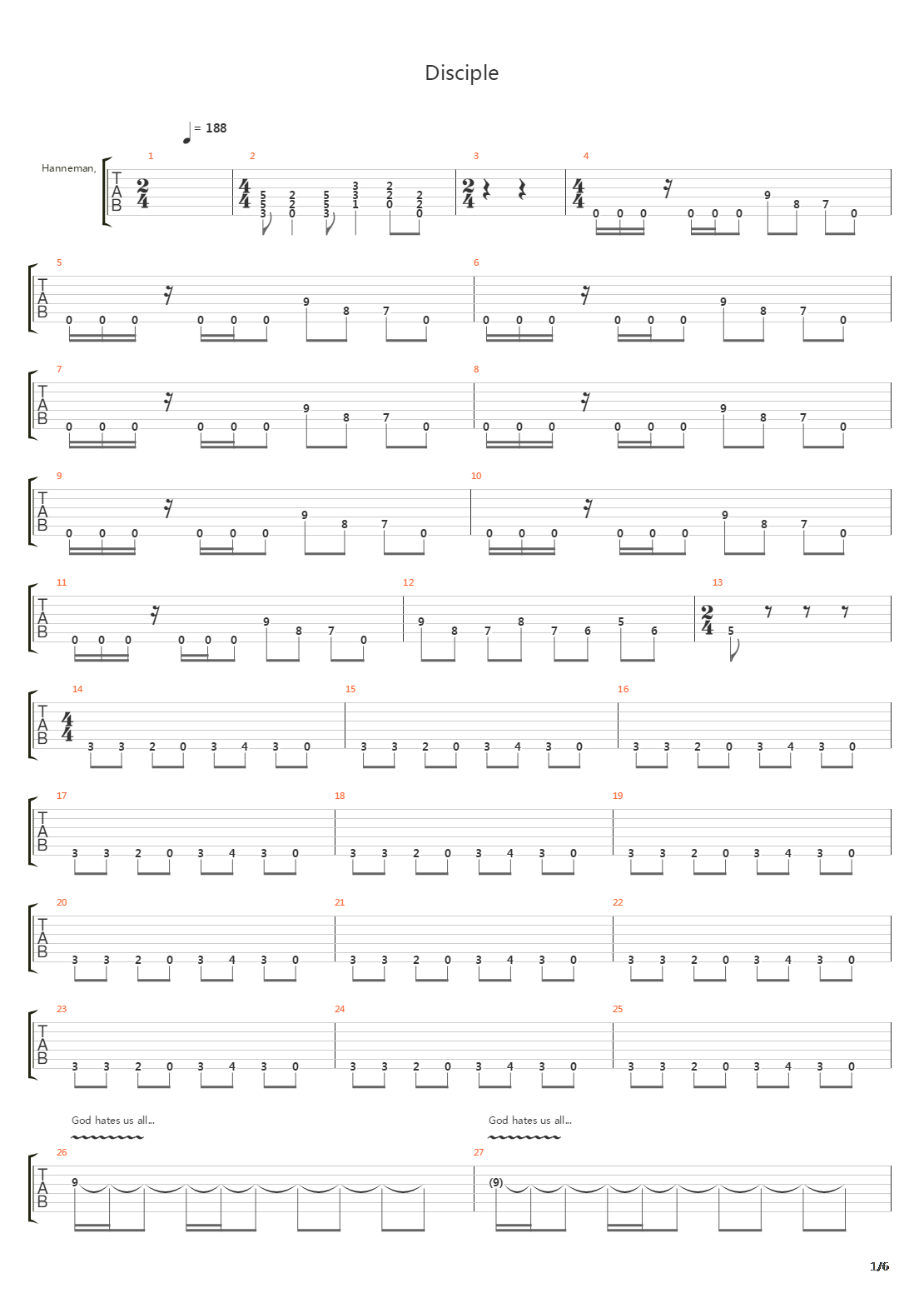 God Hates Us All吉他谱