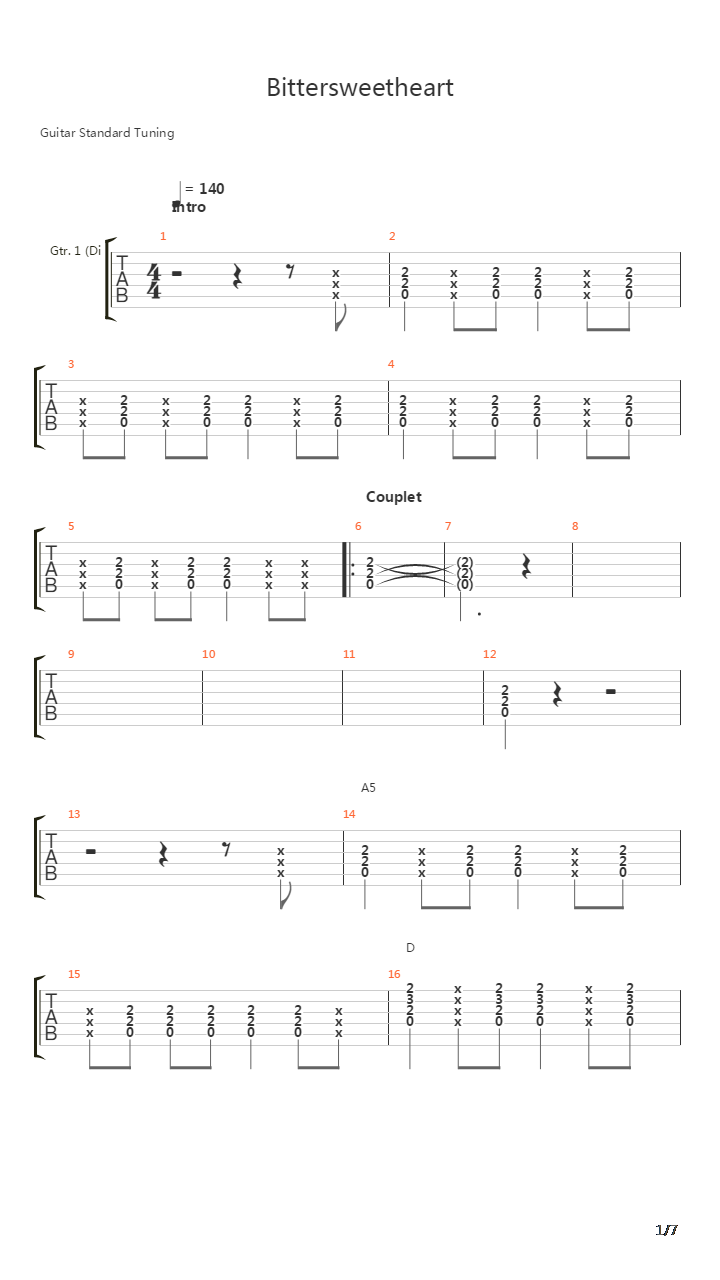 Bittersweetheart吉他谱