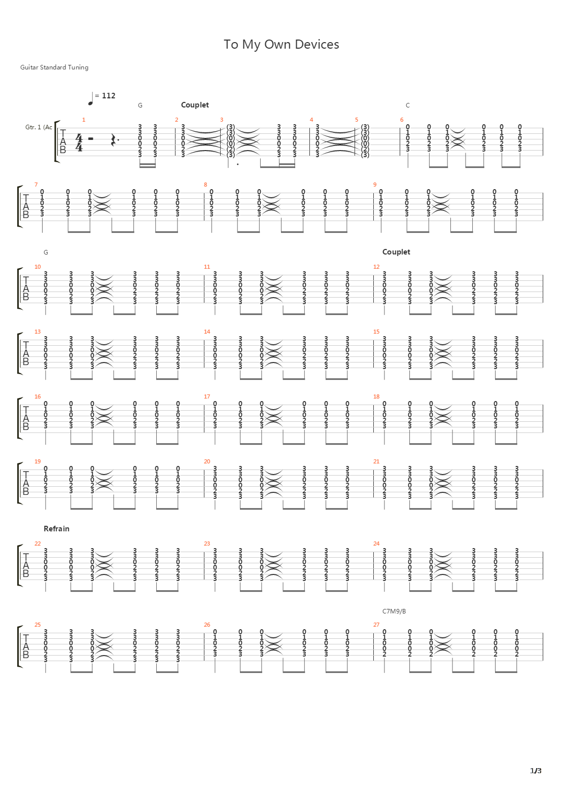 To My Own Devices吉他谱