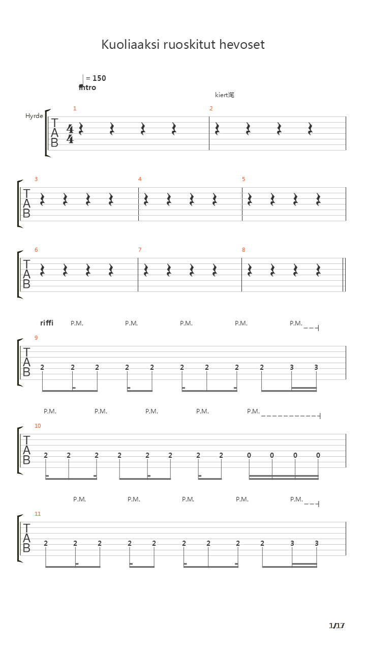 Kuolleeksi Ruoskitut Hevoset吉他谱