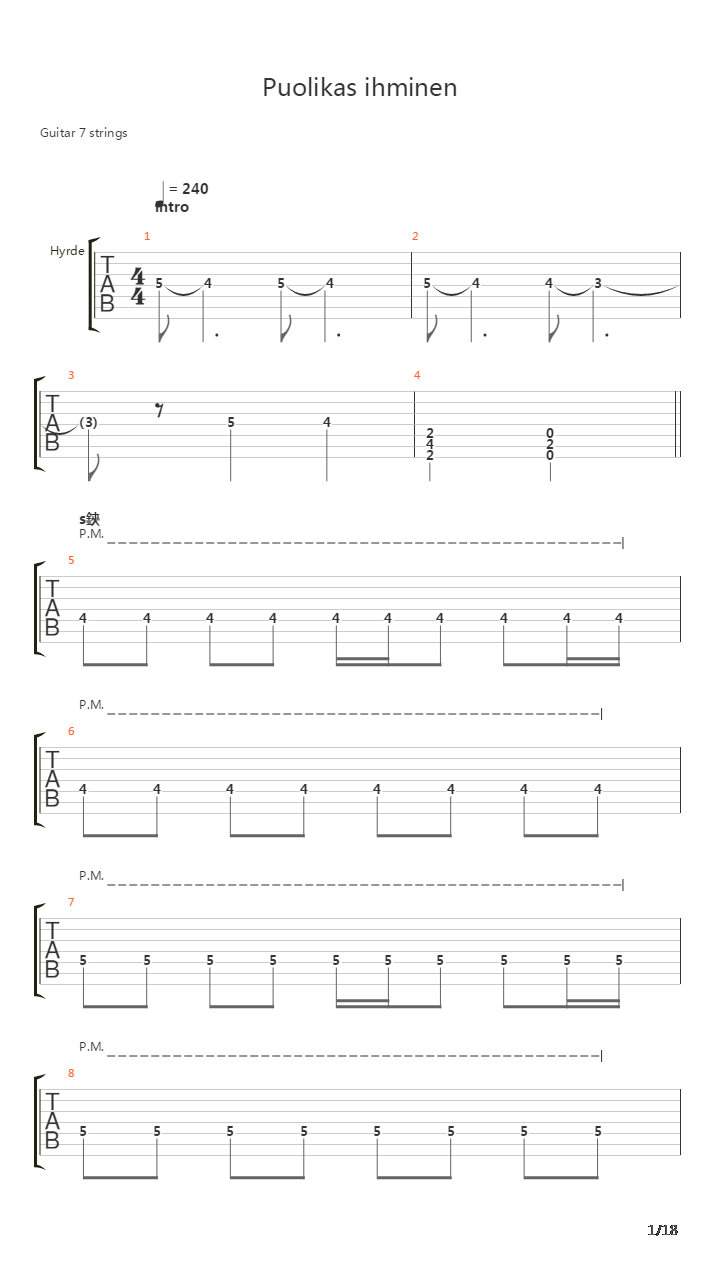 Puolikas Ihminen吉他谱