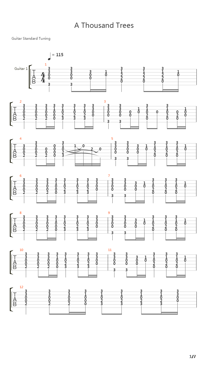 A Thousand Trees (With Drums)吉他谱