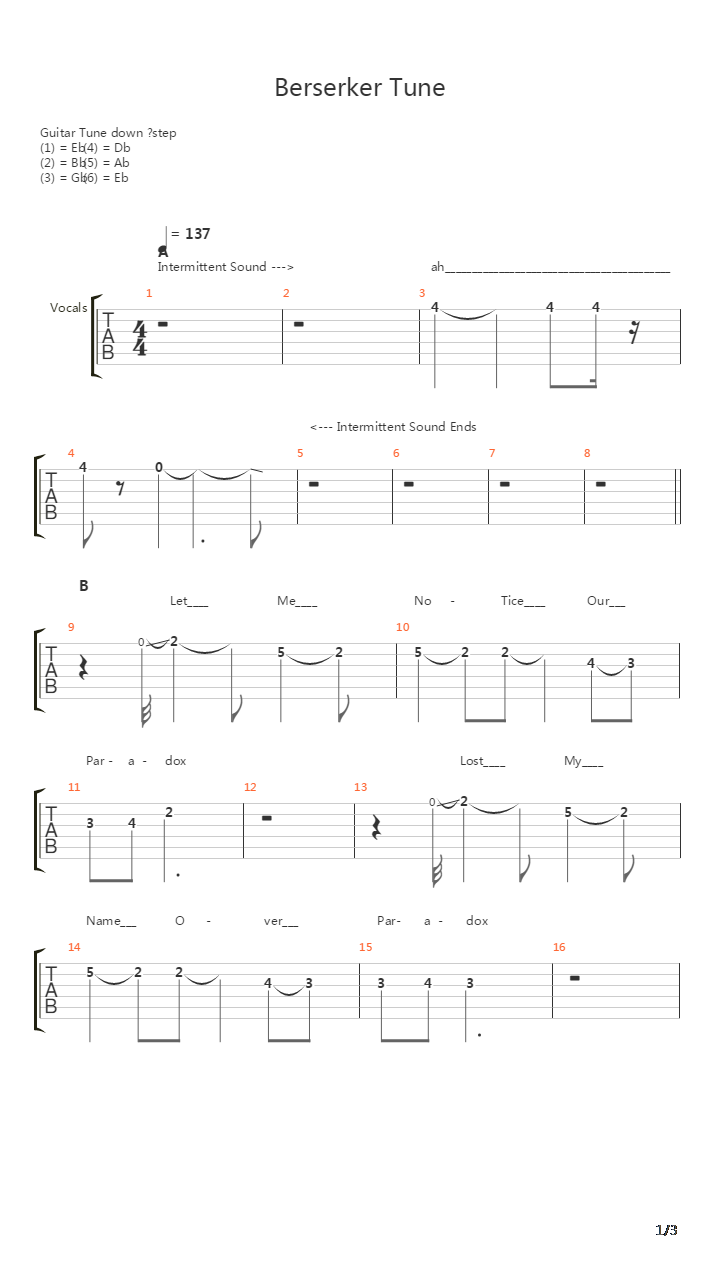 Berserker Tune吉他谱