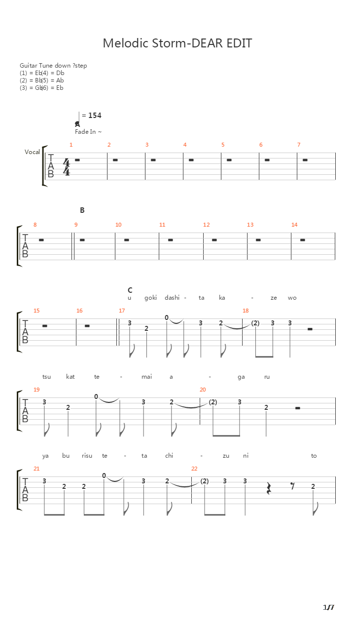 Melodic Storm -Dear Edit-吉他谱