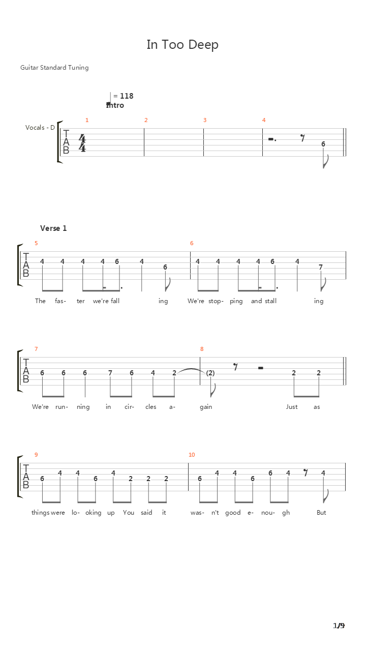 In Too Deep吉他谱