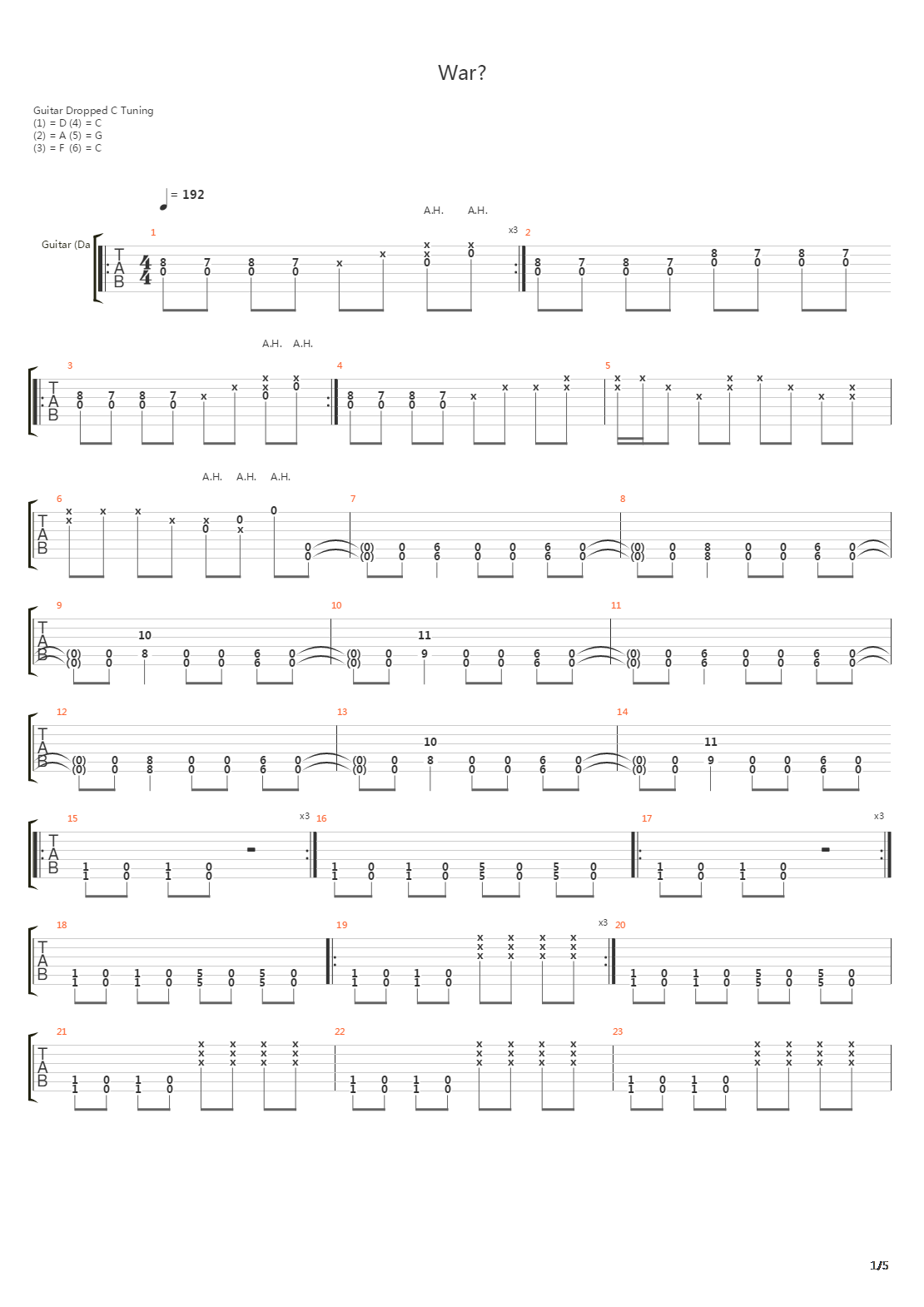 War吉他谱