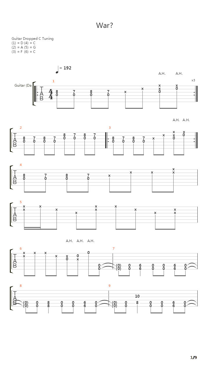 War吉他谱