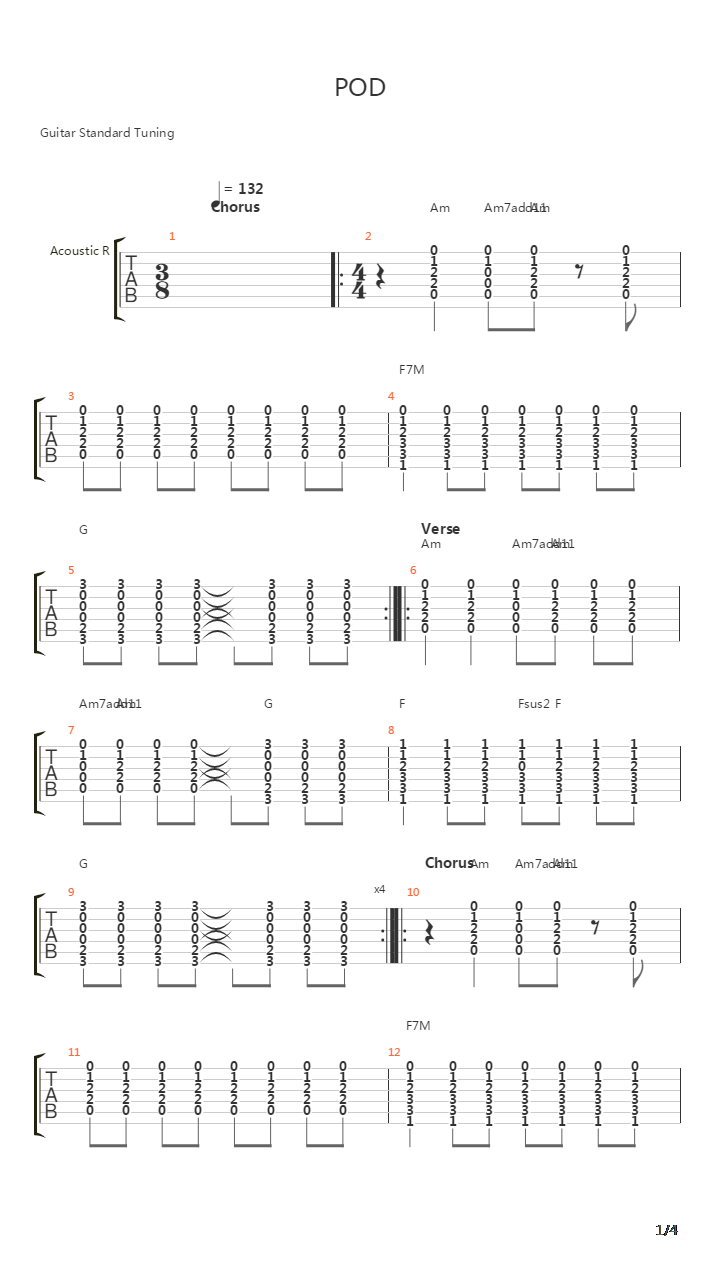 Pod吉他谱