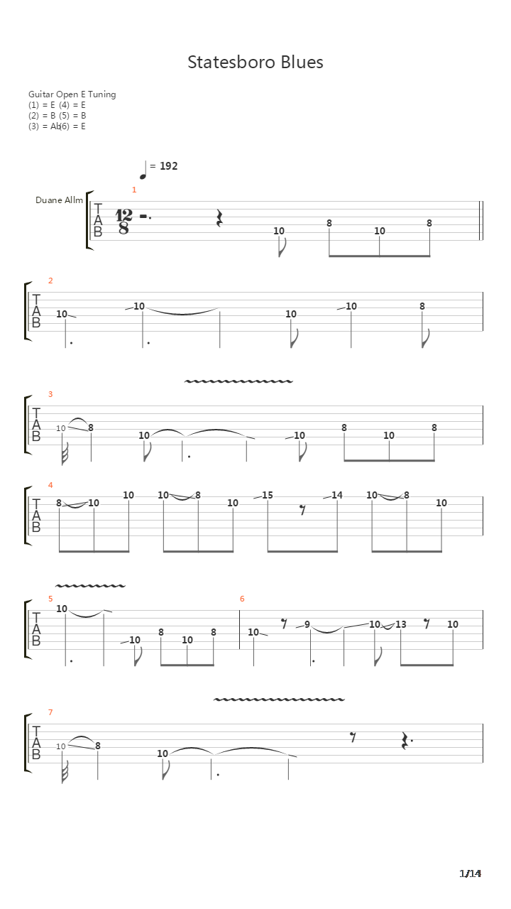 Statesboro Blues吉他谱