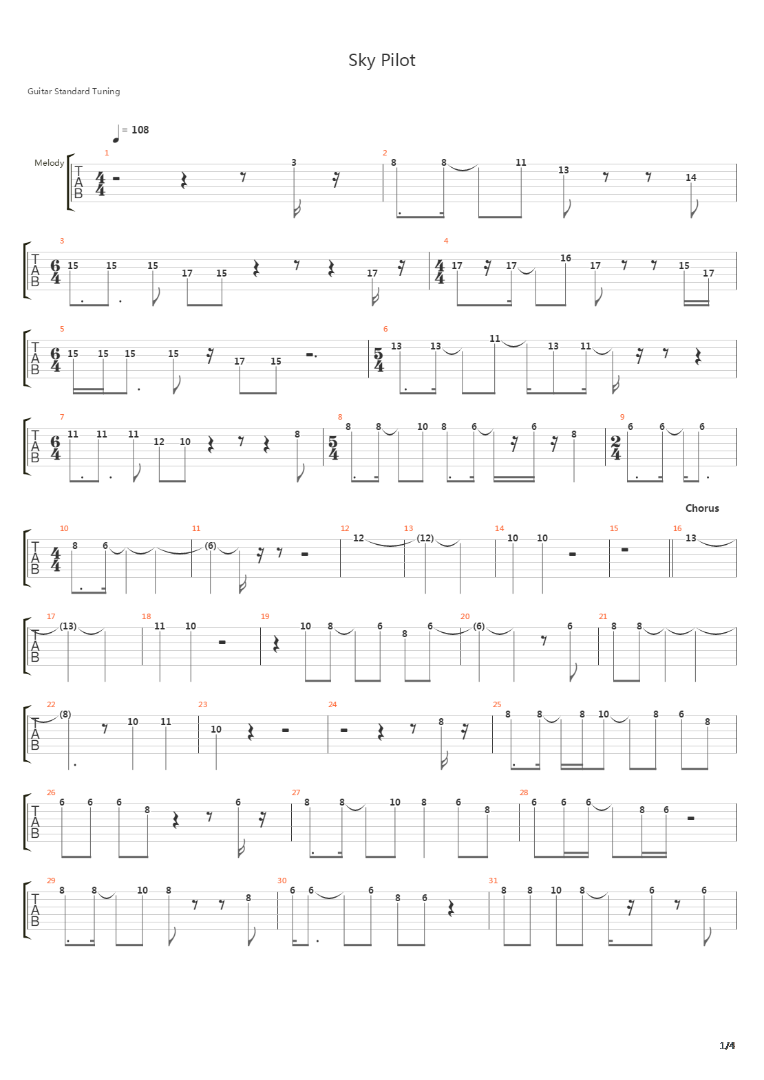 Sky Pilot吉他谱