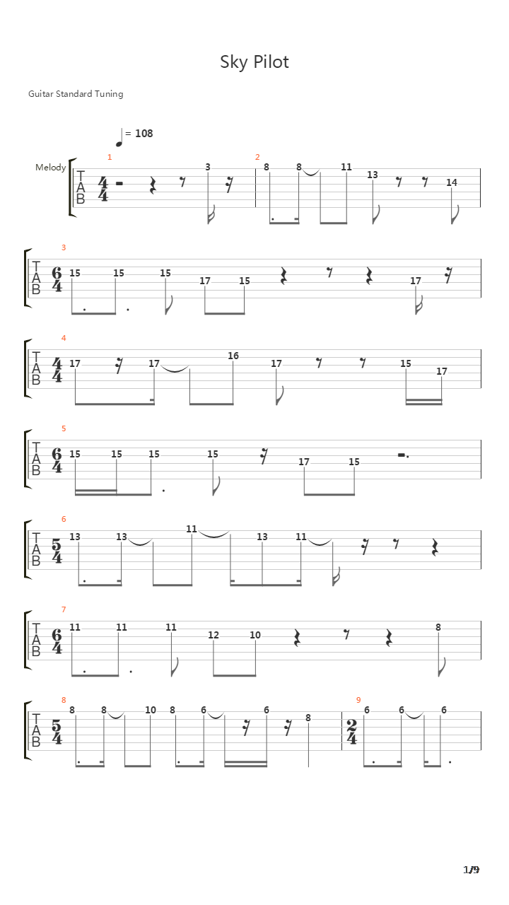 Sky Pilot吉他谱