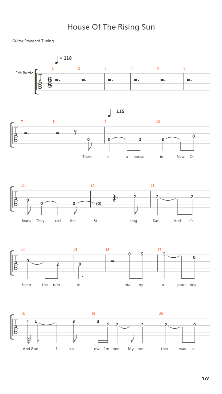 The House Of The Rising Sun吉他谱