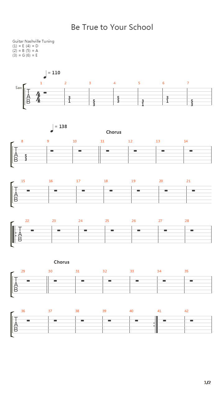 Be True To Your School吉他谱