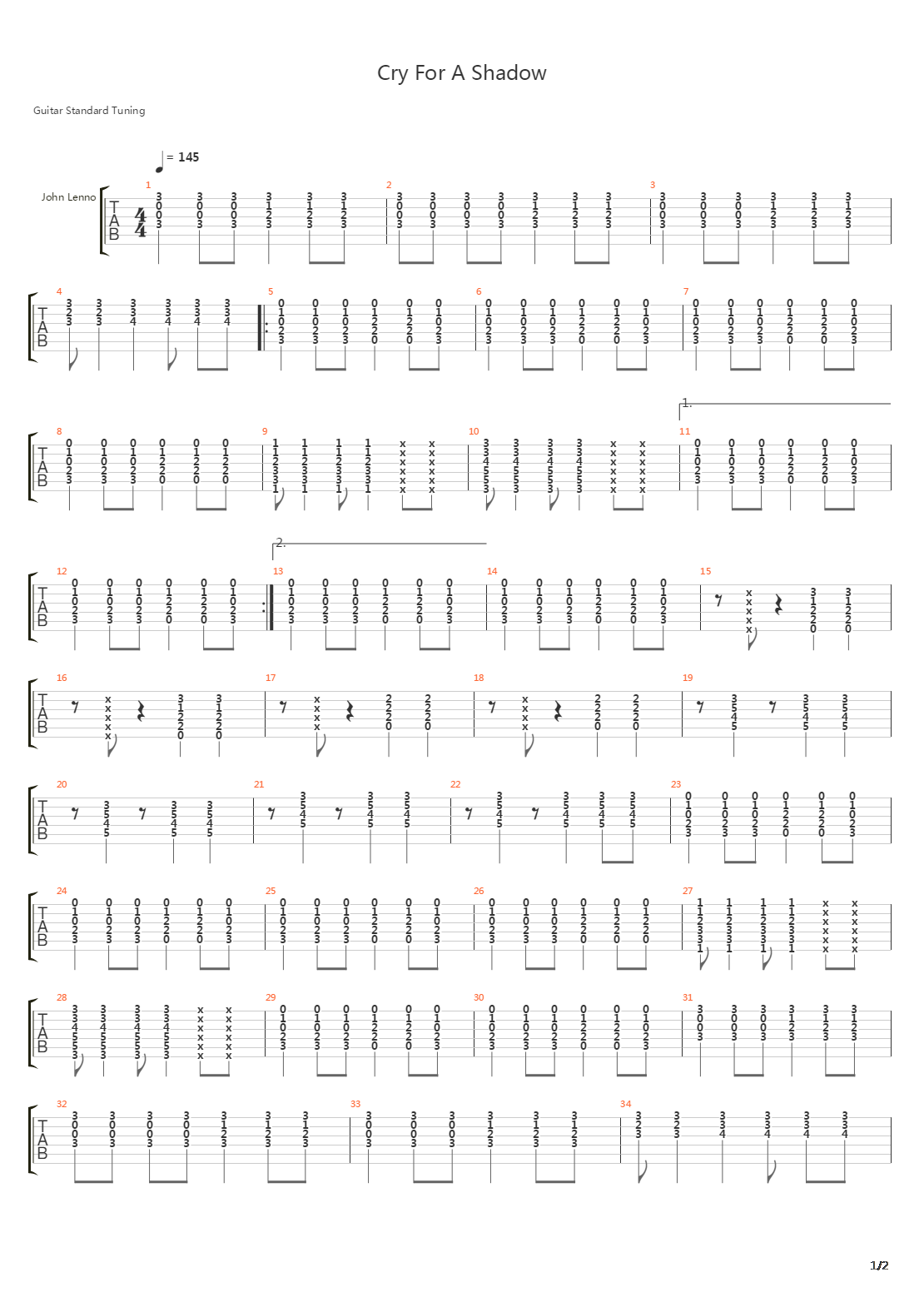 Cry For A Shadow吉他谱
