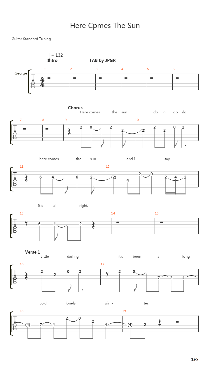 Here Comes The Sun吉他谱