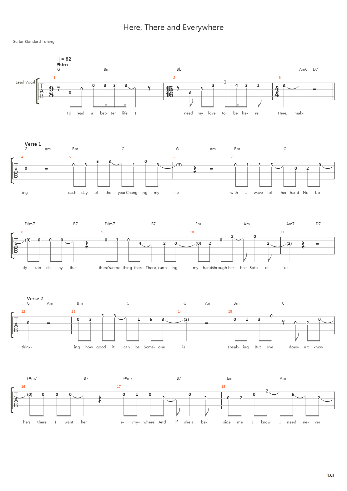 Here, There And Everywhere吉他谱