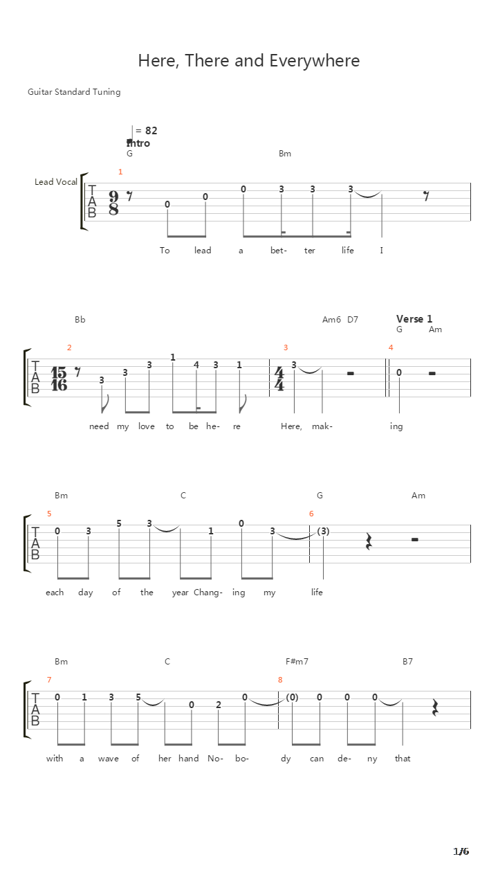Here, There And Everywhere吉他谱