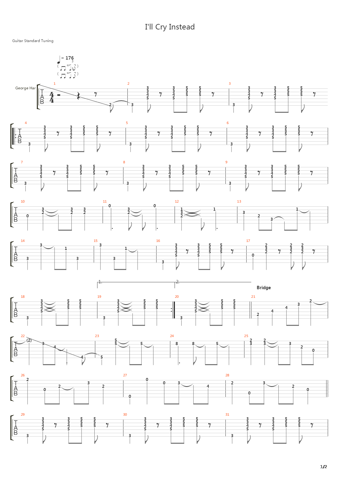 I'll Cry Instead吉他谱