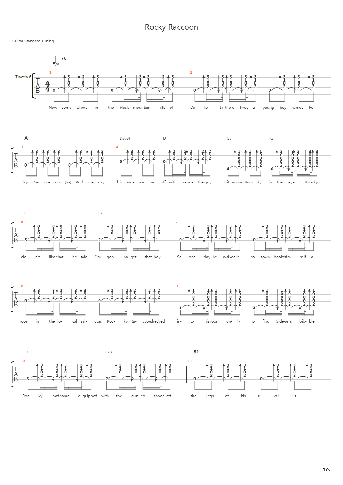 Rocky Raccoon吉他谱