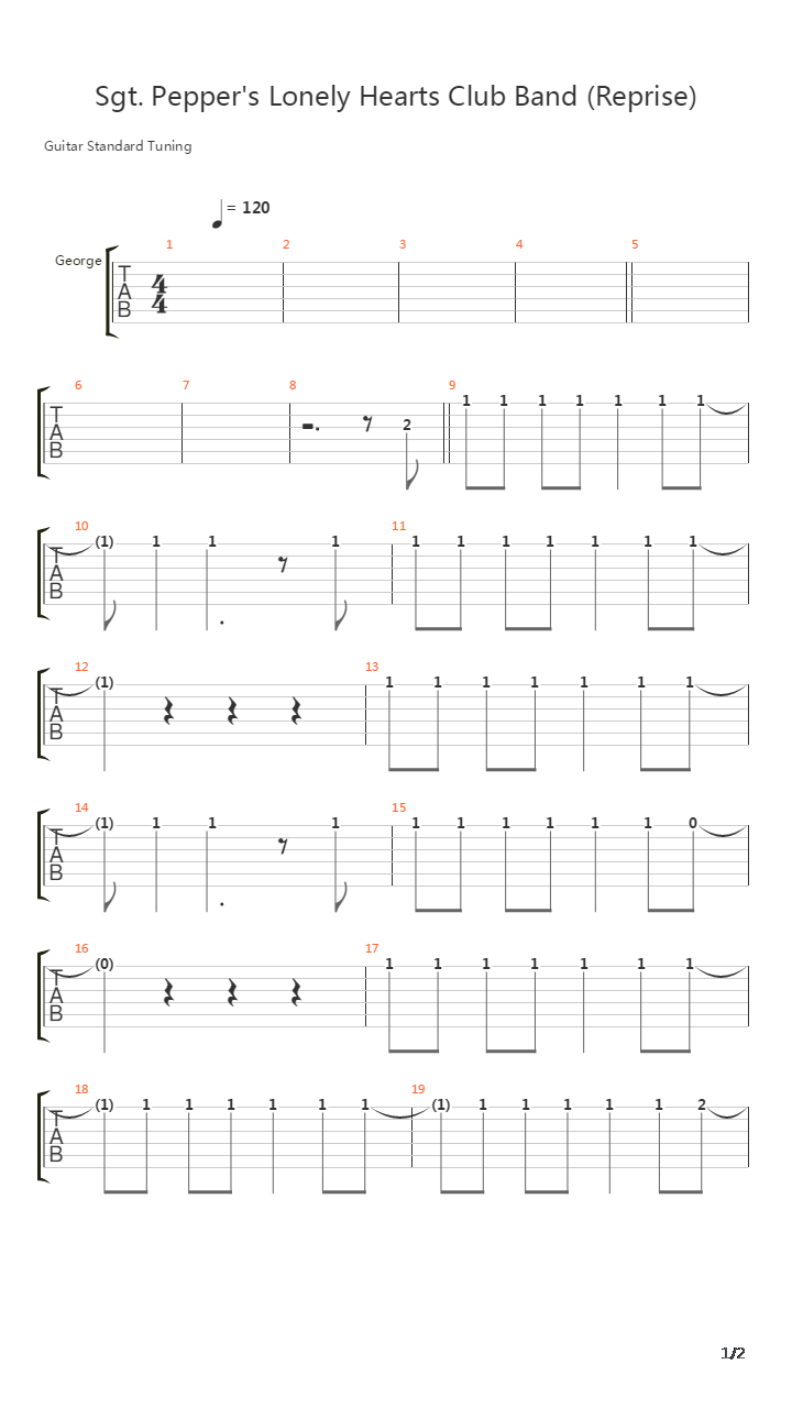 Sgt. Pepper's Lonely Hearts Club Band (Reprise)吉他谱