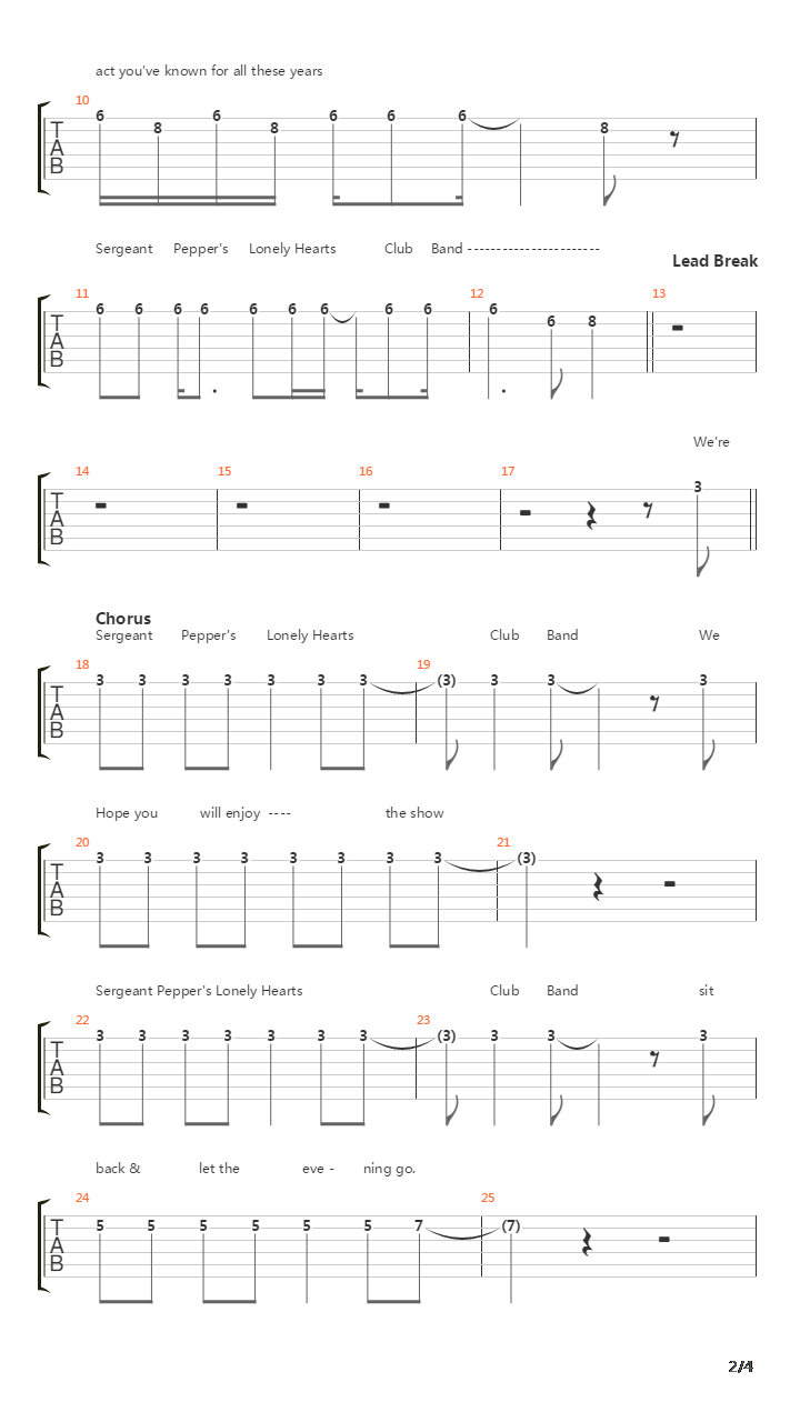 Sgt. Pepper's Lonely Hearts Club Band吉他谱