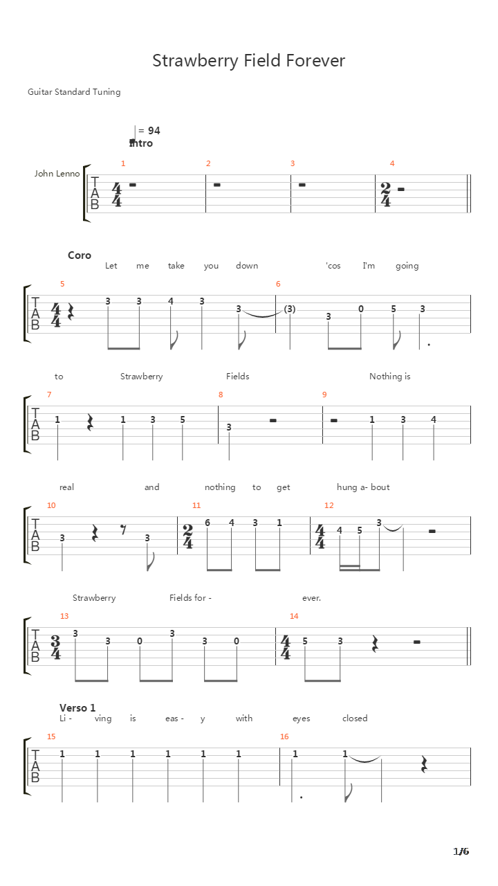 Strawberry Fields Forever吉他谱