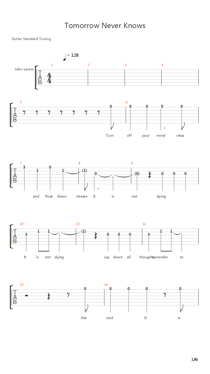 Tomorrow Never Knows吉他谱