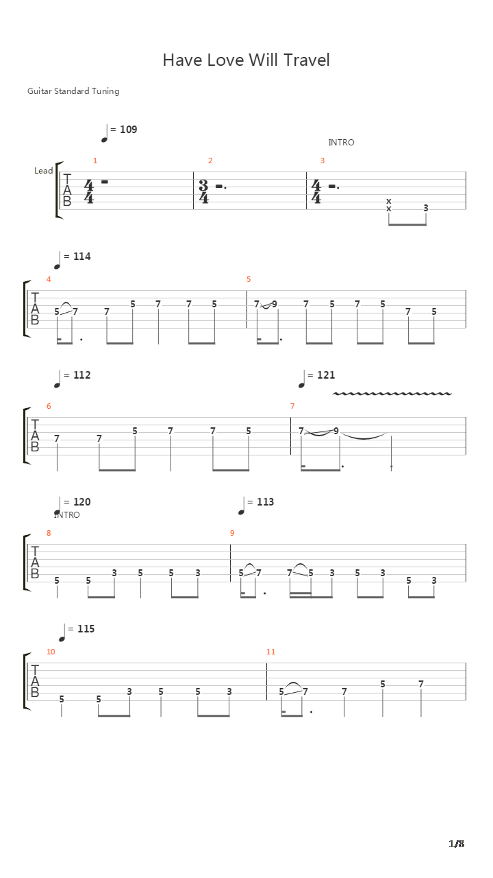 Have Love Will Travel吉他谱
